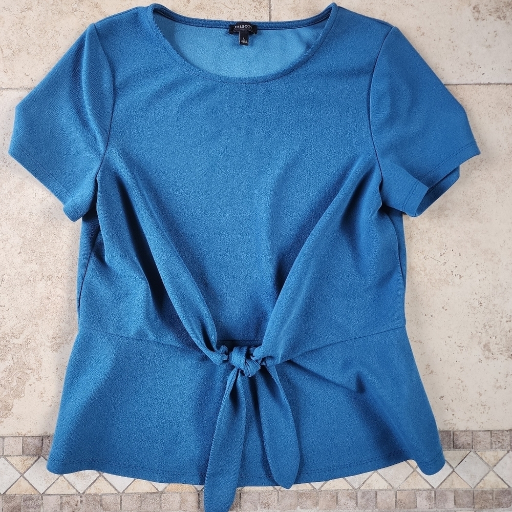 Talbots Blue Short Sleeve Top with Front Tie